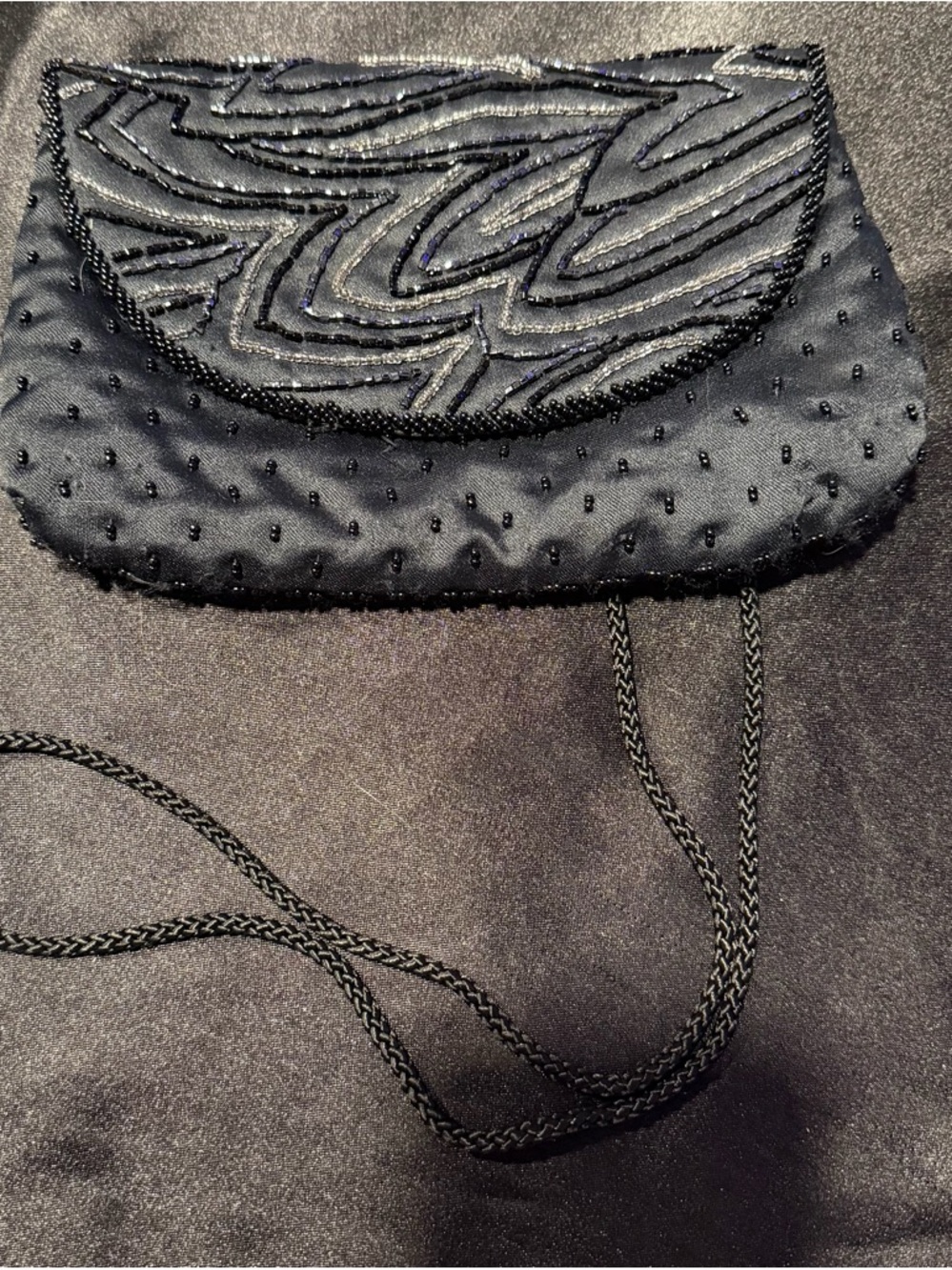 La Regale Black Beaded Evening Clutch with Chain